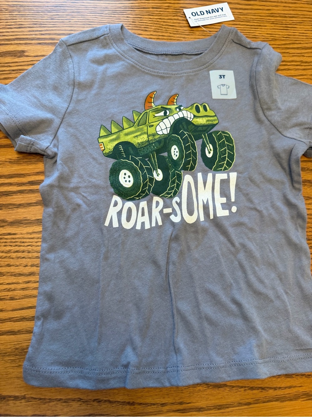 Old Navy Gray Tee with Green Monster Truck Graphic